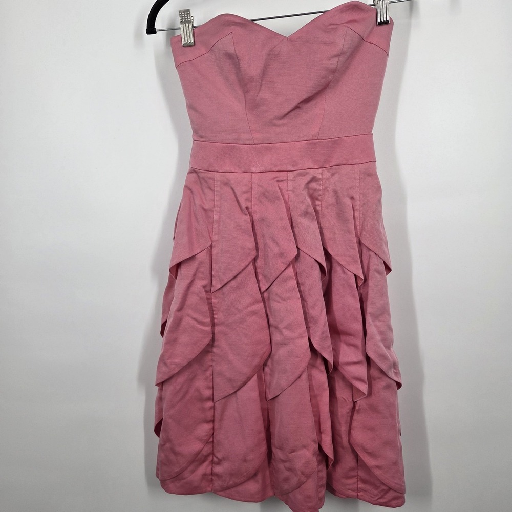 REISS MARIANNE PINK STRAPLESS WOOL SILK BLEND DRESS US 0 Petal Party Cocktail